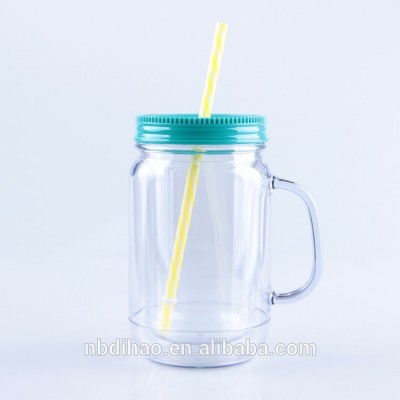 Plastic Wholesale 16oz Glass Mason Jars with Straw Lid