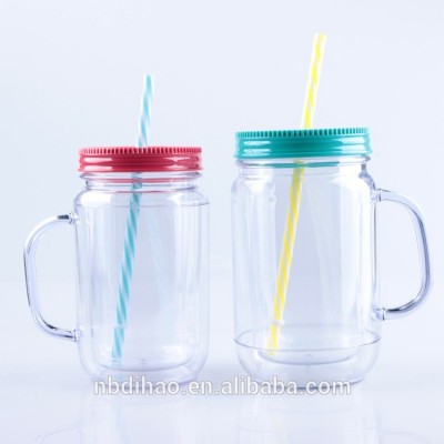 12-20oz Insulated Plastic SAN Acrylic Mason Jar with handle